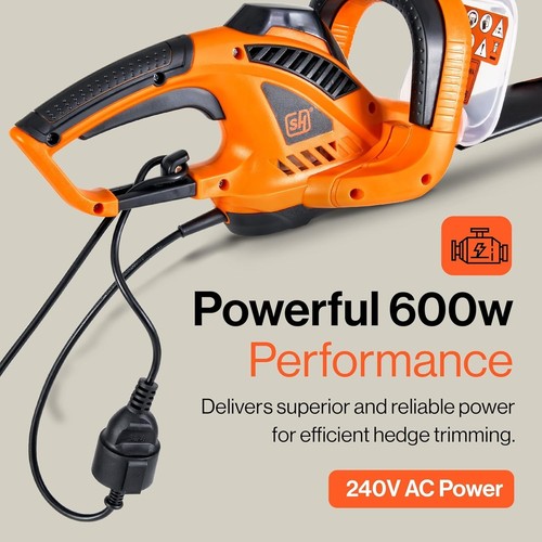 SuperHandy Hedge Trimmer 600W Electric Lightweight Corded Hedge Cutter 10m Cable - Picture 3 of 7