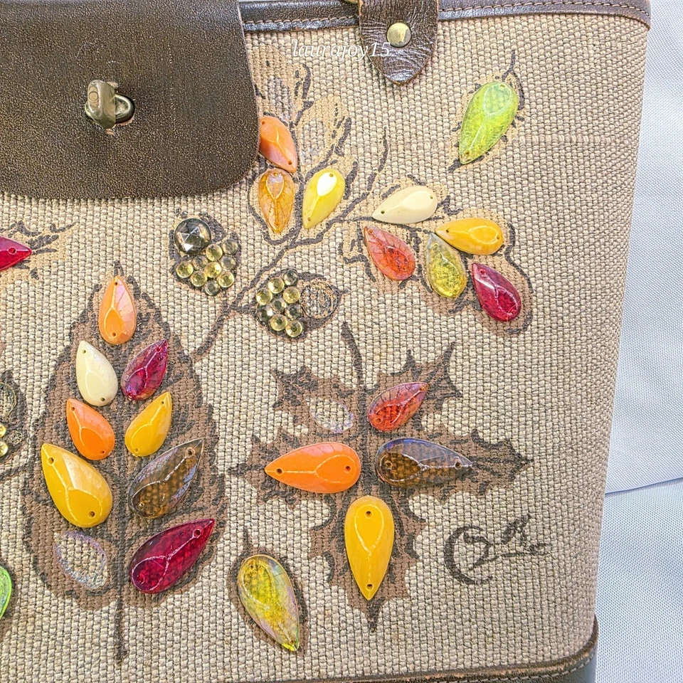 Enid Collins Техаса осень листья наплечная сумка сумочка холст дерева кожи читать - Изображение 3 из 4