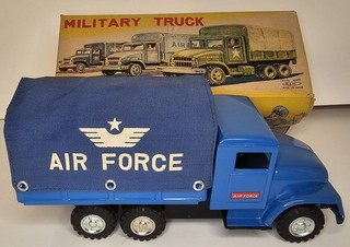Vintage US Air Force Haji Japan Tin Friction Toy Truck nos w/ box cloth canopy