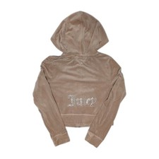 Juicy Couture Velour Full Zip Hoodie Tan Rhinestone Logo Size Large EUC