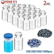 100PCS 2ml Glass Vials Headspace Vials Lab Vials w/ Caps Crimp Top Flat Bottom