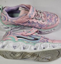 GIRLS SIZE 2 SKECHERS PINK PURLPLE LIGHT UP HEART ADJUSTABLE SNEAKERS SHOES