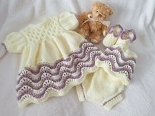 KNITTING PATTERN * DRESS & HAT SET * REF SR007 *  0-3 MTH BABY*REBORN 16-22 " 