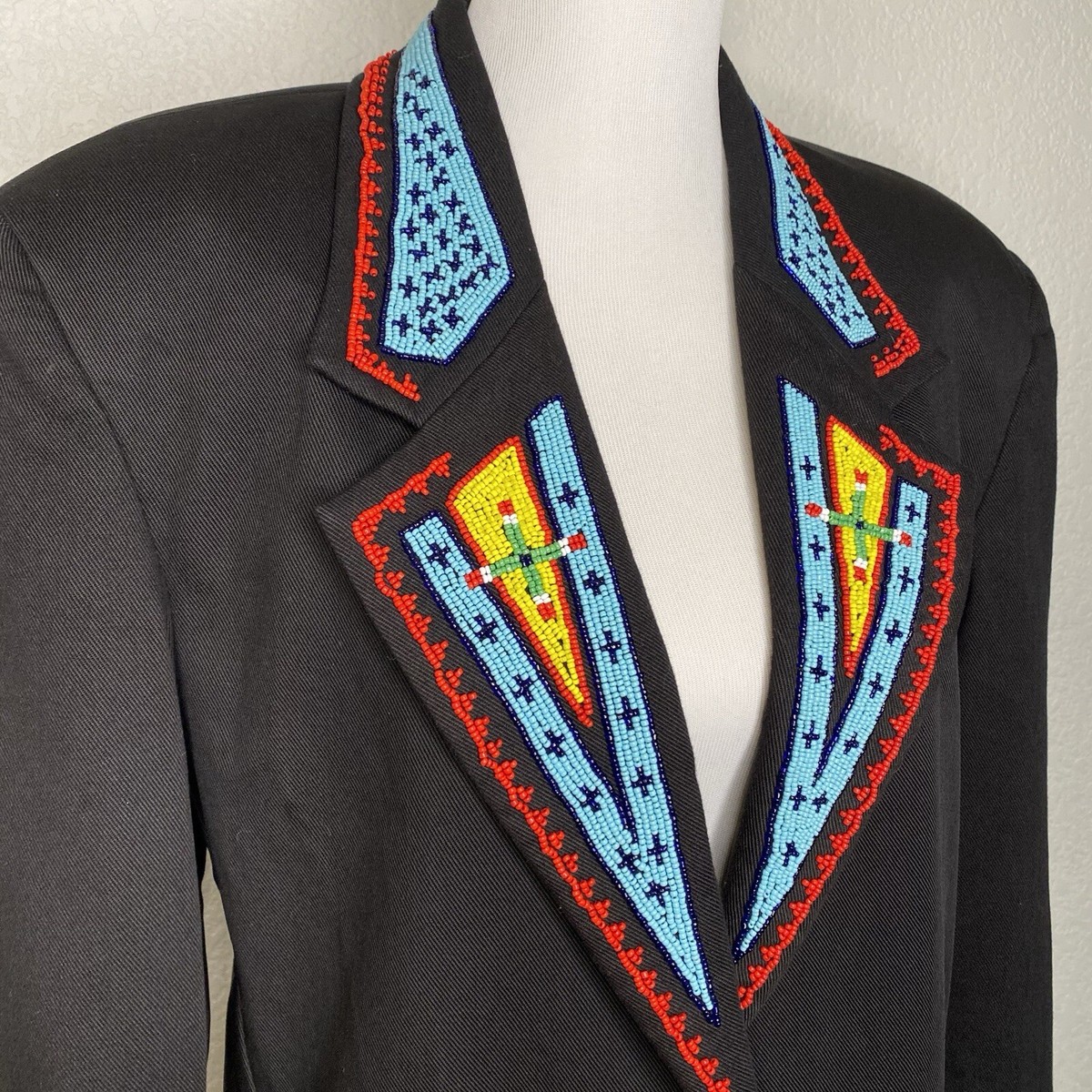 90s HOUSTON Rose Sutherland ウールジャケット VTG Hairston Roberson Ropa Southwestern Jacket Sz 8 Black