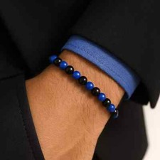 Bracciale Perle Nero Blu Inter Atalanta calcio braccialetto elastico uomo donna