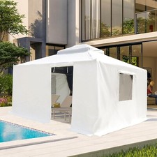 Domi Copertura Gazebo Invernale Impermeabile 12' x 12' con Fianchi e Finestre in Rete,Bianco