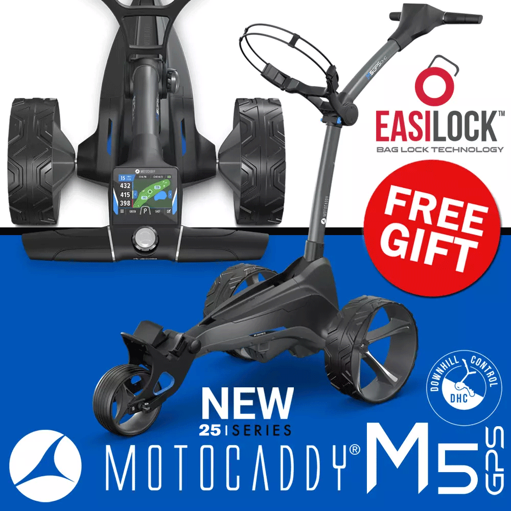 MOTOCADDY 2025 M5 GPS DHC ELECTRIC TROLLEY +EXTENDED LITHIUM +FREE