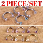 2 X CZ Horseshoe Gem Piercing Surgical Steel Claw Barbell Ring Septum Ear Nipple