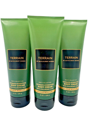 Bath & Body Works LOT of 3 Tubes Mens Collection TERRAIN Body Cream Lotion 8 oz