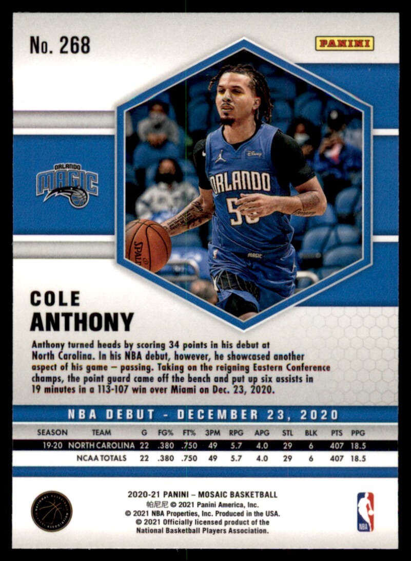 NBA PSA10 ルーキー コールアンソニー cole anthony 2020-21 Panini Mosaic Silver Prizm Cole Anthony Rookie