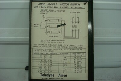 Teledyne Amco M4683 Motor Drive Switch Box 1/2 Hp Max, 250 V Max, 3 Ph 50-60 Hz