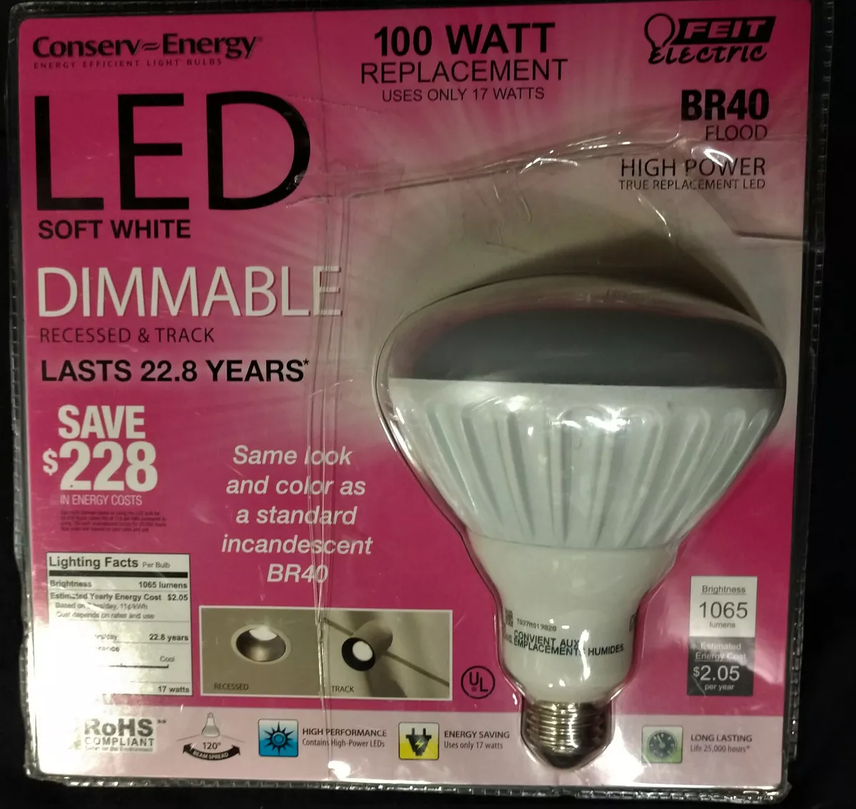 Feit Electric Conserv Energy Dimmable BR40 LED 100 W Flood Light Bulb Open Box