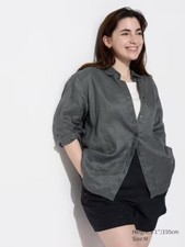 NWT WOMENS UNIQLO PREMIUM LINEN BUTTON FRONT DRESS SHIRT XL X-LARGE GRAY NEW !