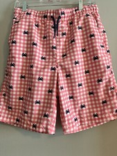 Crown and Ivy Boys Swim Shorts Peach Checks With Crab Motif Size XL New W/O Tags