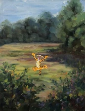 Winnie The Pooh Tigger Nursery art print poster upcycled thrift store painting