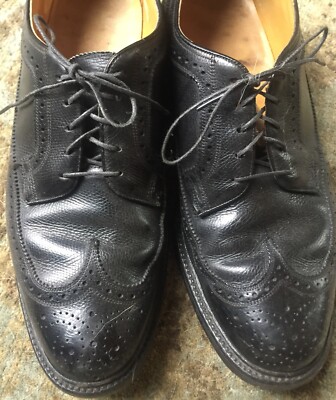 VTG Men s 50 s Imperial Florsheim Black Wing Tips 9.5D All Leather V Cleat