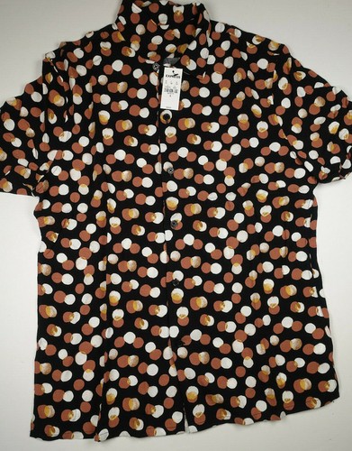 Brown White Polka Dot 100% Rayon Shirt 