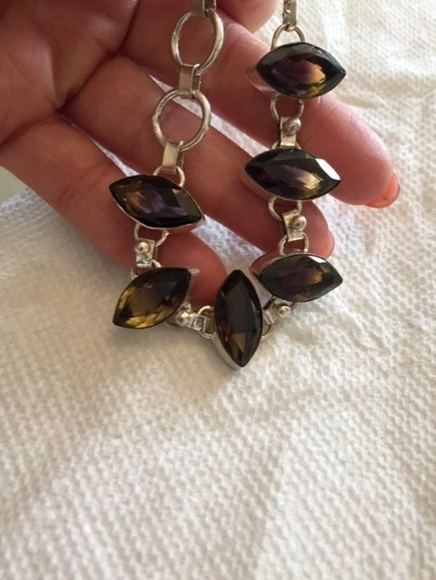 Brazalete de plata esterlina marquesa piedras preciosas amatista y amarillo/GR vintage Foto 3 de 4