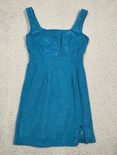 Japna Blue Green Corduroy Dress Sleeveless XS Y2K Sheath