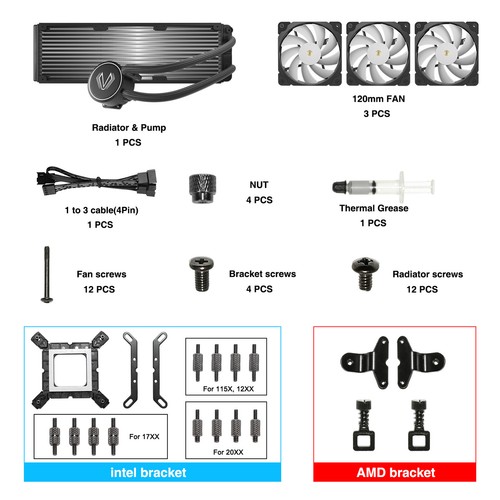 Vetroo V360mm Radiatore Indirizzabile RGB All-in-one AIO CPU Radiatore Acqua Liquida - Foto 9 di 12