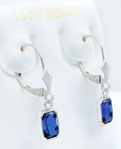 GENUINE 2.08 Cts BLUE SAPPHIRE DANGLING EARRINGS 14K WHITE GOLD -Free Appraisal - Picture 3 of 6