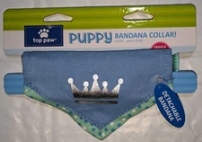 Puppy Bandana Dog Collar Detachable - Light Blue with Crown - Size Small - NEW