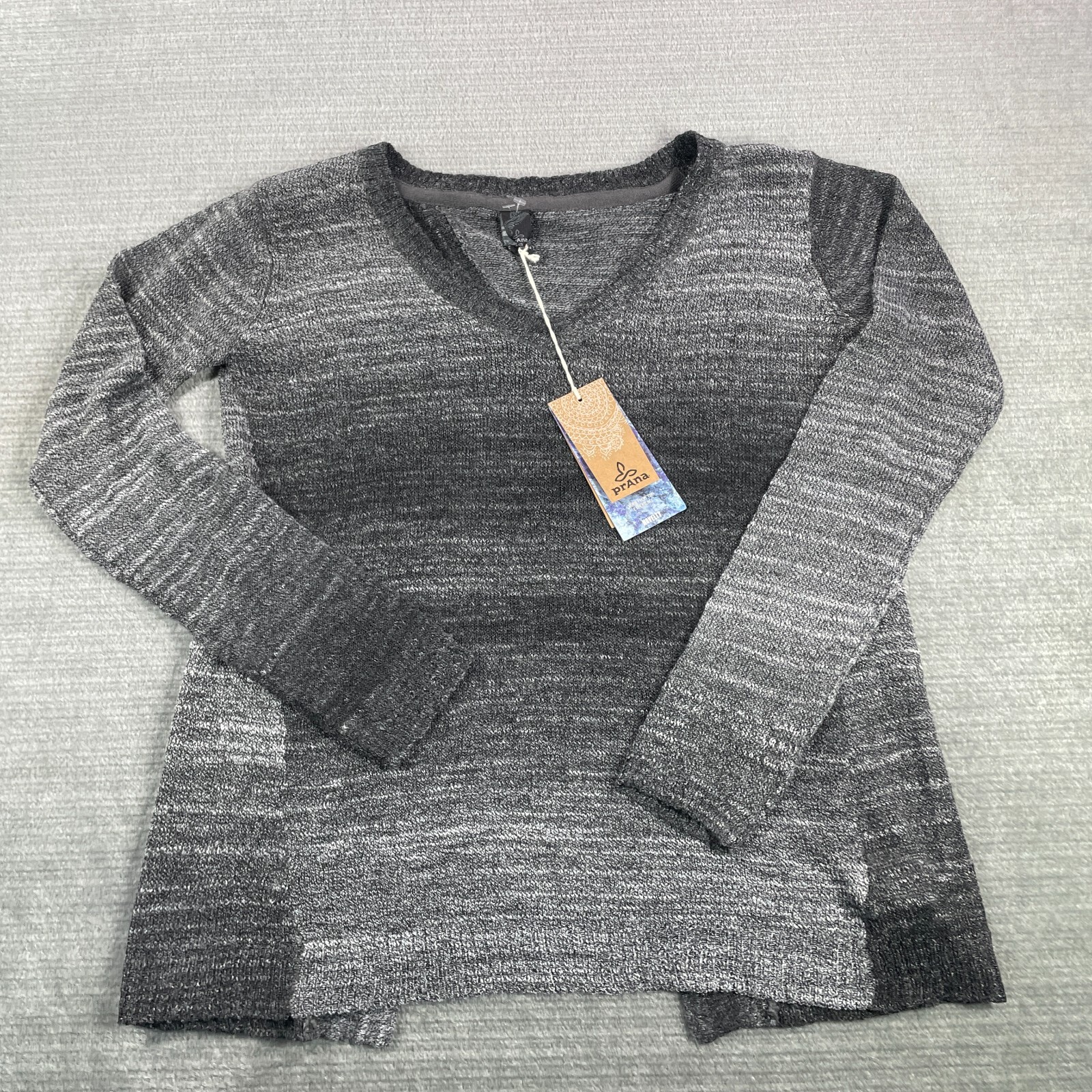 Prana Sweater Women XS Gray Pullover Julien Outdoor Casual Knit Split Back NEW