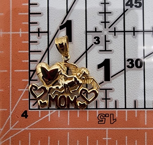 14k .585 Yellow Gold MA Michael Anthony MOM Heart Angel Pendant Au 24173 - Picture 11 of 11