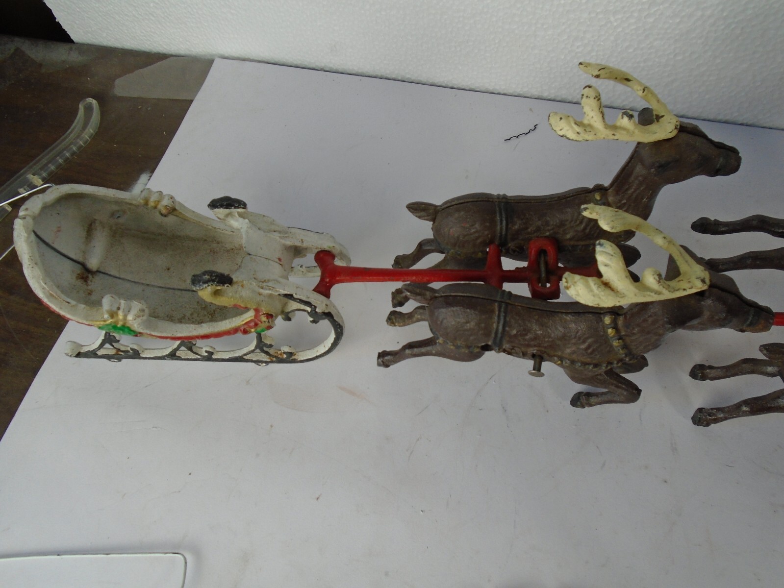 Vintage 6 Reindeer Santa Claus Sleigh cast iron Hubley Style Antique