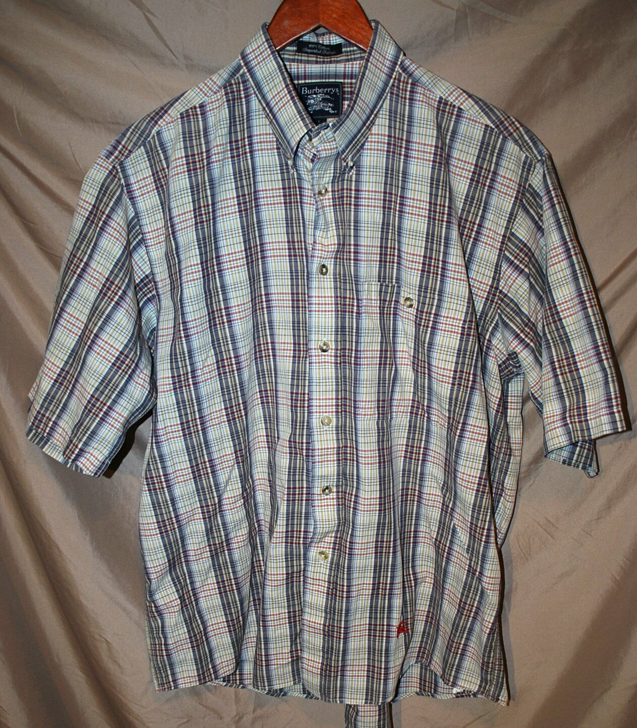 Vintage Burberrys Made In USA Short Sleeve Button-Down Plaid Shirt (Size L)