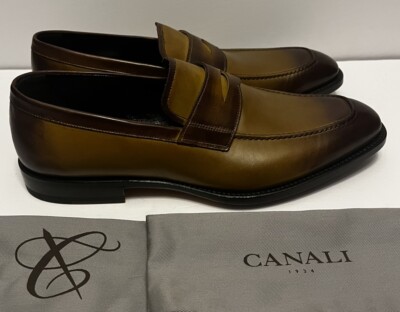Canali Brown Leather Penny Loafer Slip On Shoes Made In Italy Men’s 42 US Size 9 Italian Luxury Loafers for Men | Canali US main image 3