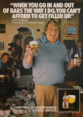 POP POSTERS Miller Lite Ad John Madden 1985 POSTER 24 X 18 Inches NICE! Wall Art