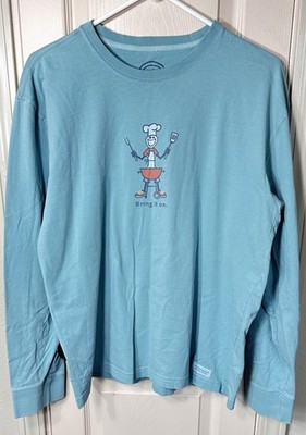 Life Is Good Mens Med Green BBQ Camping Outdoor Long Sleeve Shirt 