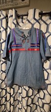 Cherokee Hand Crafted Men's ribbon shirt size Lg. powwow regalia Denim And Emb.