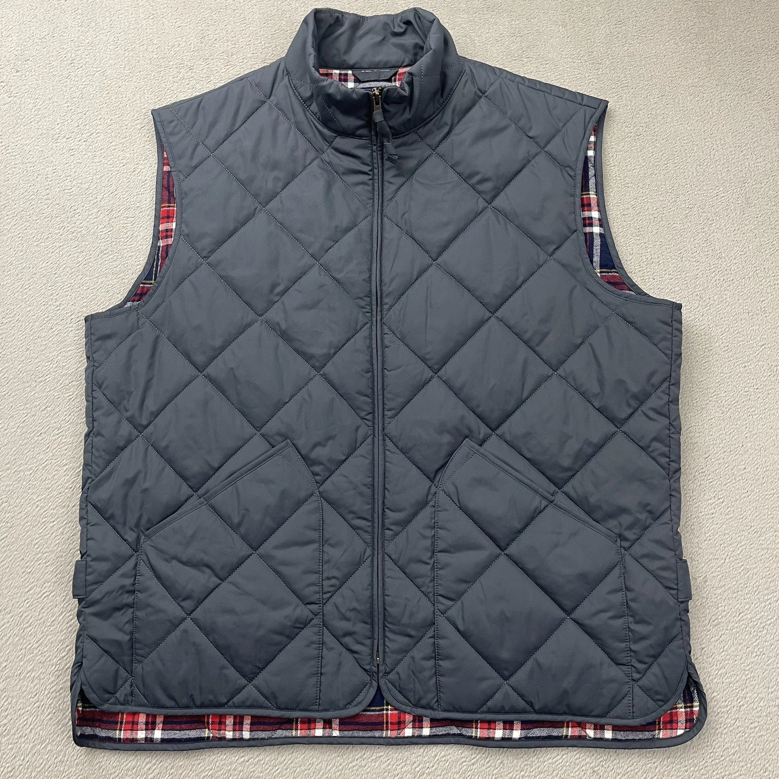 J.Crew Quilted Insulated Vest Plaid Lined Authentic Outerwear Men’s XL Navy Blue