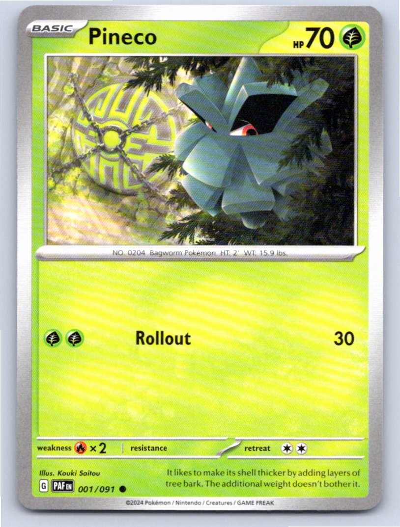 2024 POKEMON PINECO PALDEAN FATES 001/091 COMMON NM A17756 FREE S&H