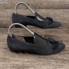 Vintage Salvatore Ferragamo Rounded Ballet Flat Shoes Womens 8 Black Suede Italy