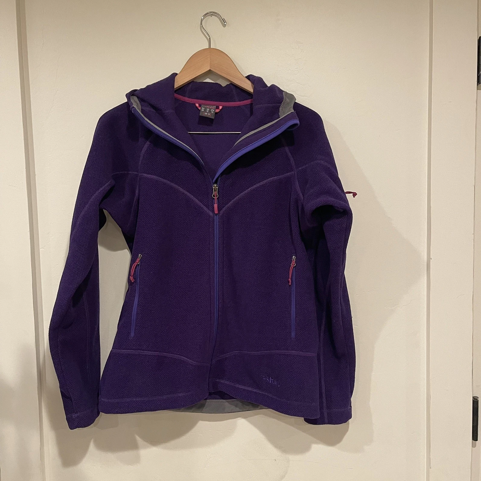 Rab Novak Hoodie Women M Full Zip Fleece Jacket Mid Layer Hiking outdoor cozy