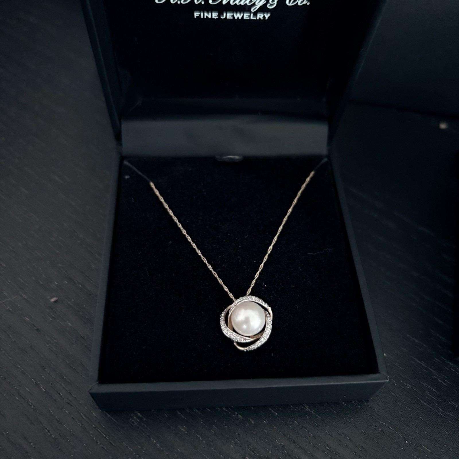 14K Gold Cultured Pearl & Diamond Halo Pendant Necklace Fine Jewelry