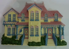 Vtg 1989 Burwood Products Homco Blue & Pink Victorian House Wall Plaque #2921
