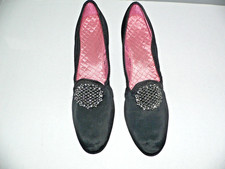 1930's Boudoir Slippers Black Satin with Steel Cut Buckles by Oppenheimer Collin
