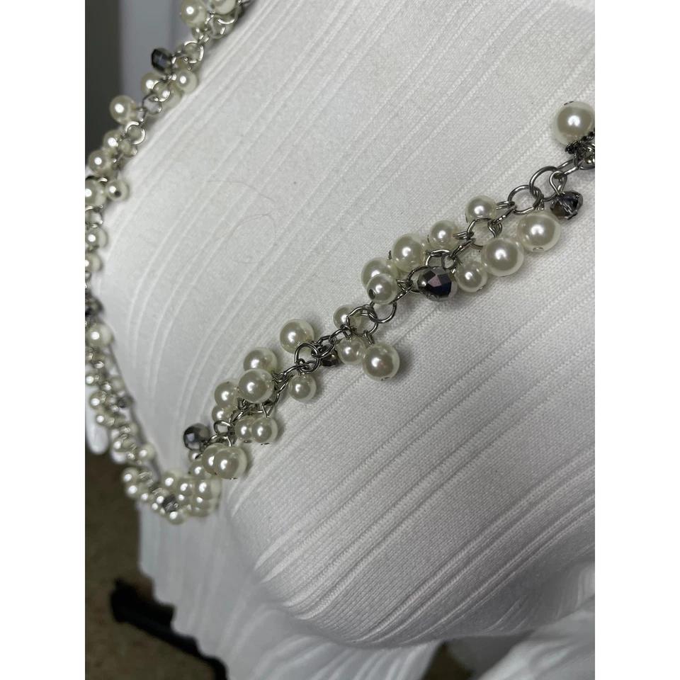 Vera Wang Collar Tono Plata Firmado Bisutería Gris Ahumado Cuentas Perla Foto 2 de 4