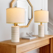 20.75" Small Modern Ceramic Table Lamps Set of 2 for Bedroom, White Bedside L...
