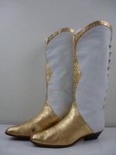 Women's 8.5 B M Vtg 1980's Lenni Italy Metallic Gold White Boots Riding Western