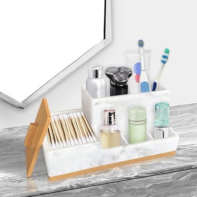 Bathroom Countertop Organizer with Lid, Large Size Toothbrush Holder Organize...