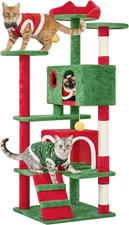 54In Christmas Cat Tree, Multi-Level Cat Tower with Spacious Kitten-Ear Perch, 2