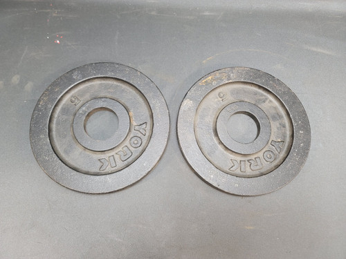 2 Vintage Milled York Olympic 5 LB Weight Plates Pair