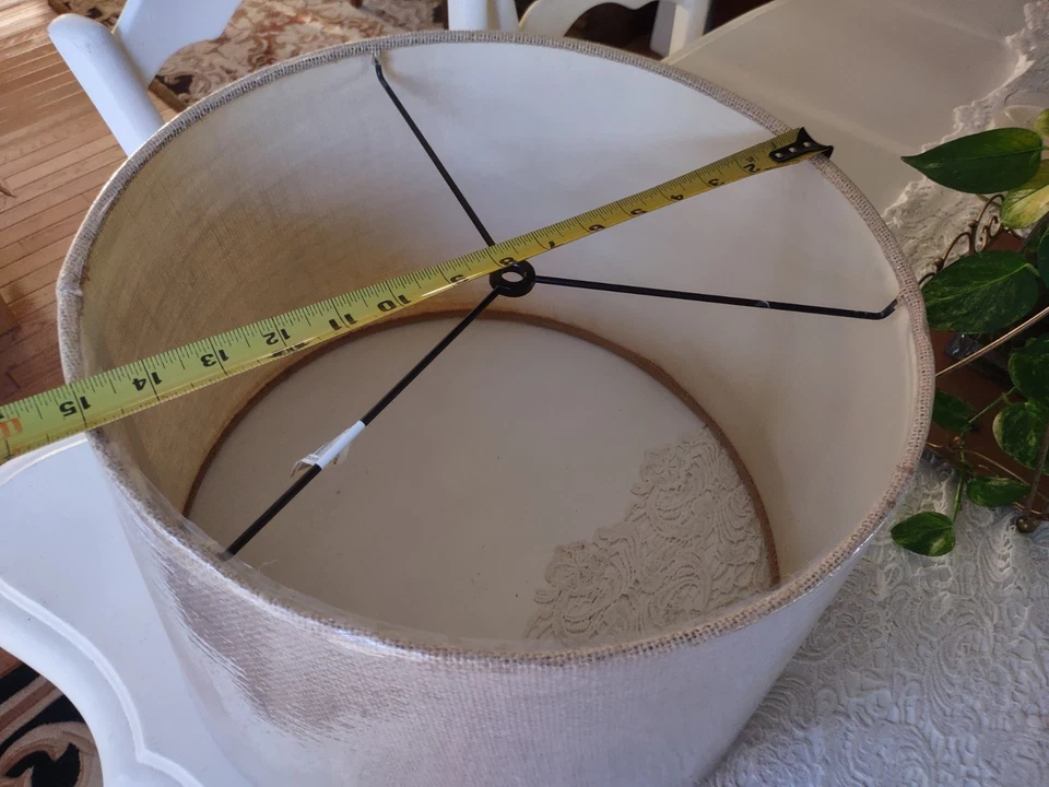 Pantalla de lámpara de tambor de arpillera 11" de alto 17" de ancho araña redonda grande Foto 4 de 4