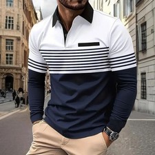Men's Horizontal Stripes Polo Long Sleeve Polo Shirts Athleisure Daily Wear 3D P