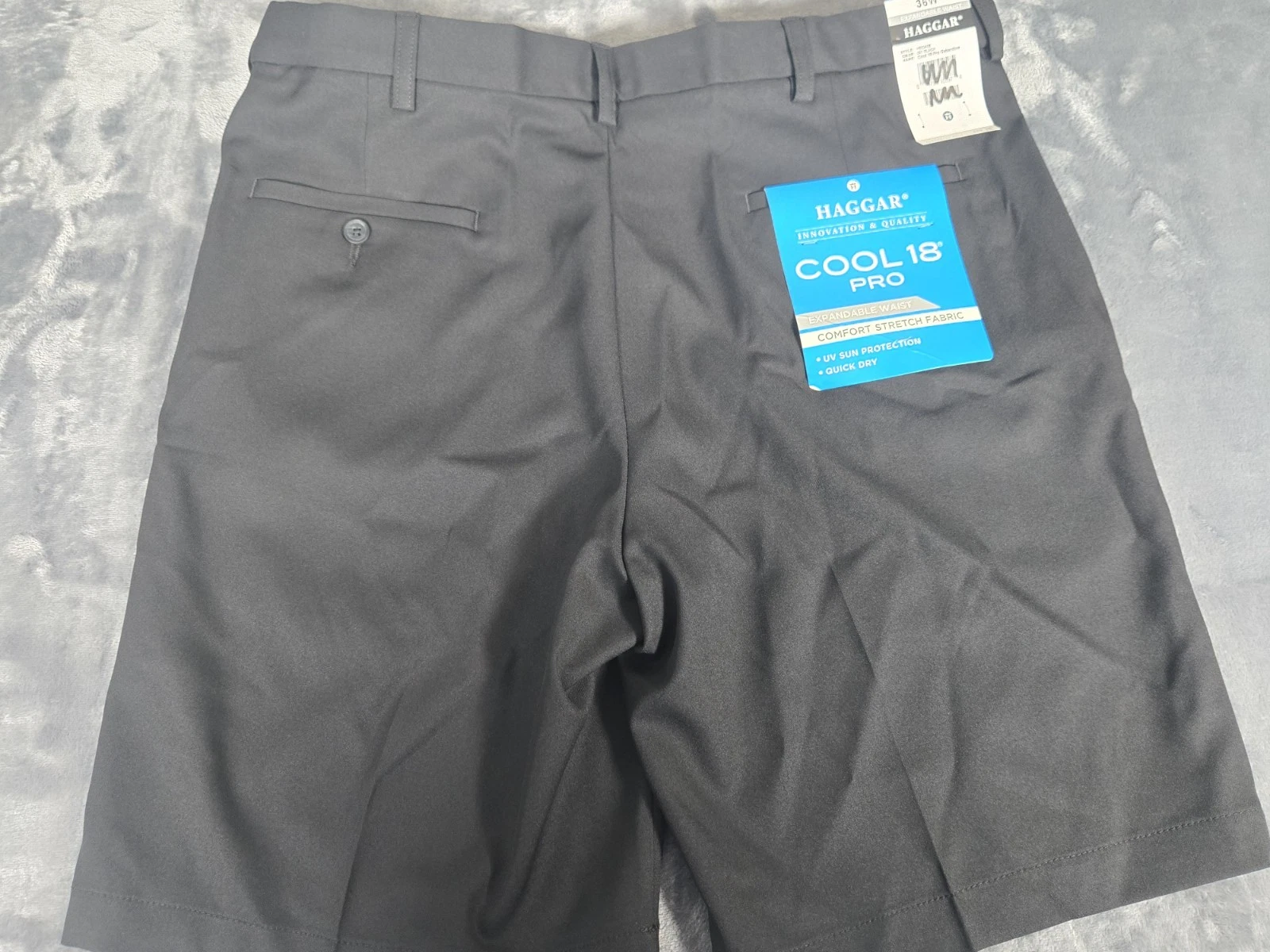 Haggar Chino Shorts Mens 36W Black Expandable Waist UV Protection Quick Dry NEW